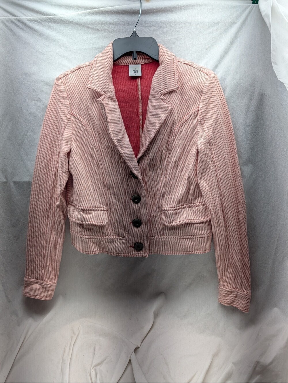 CAbi Size Small Blazer Jacket Amelia KnitRed White Stretch Button